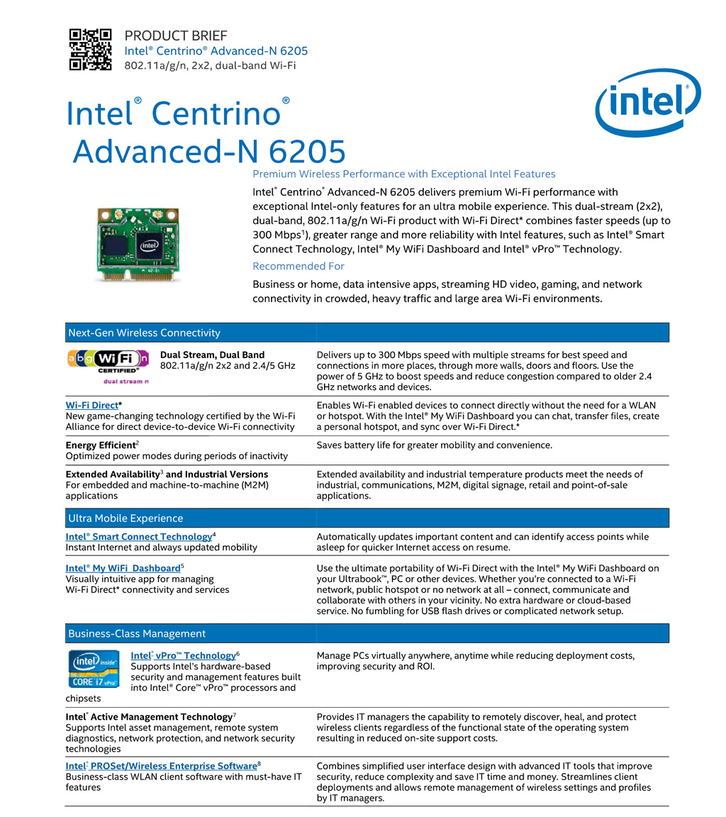 Intel 62050 N 802.11ABG/N Half Size minipci-express card 300 mbps Industrial Temperature Version 62205ANHMWEB